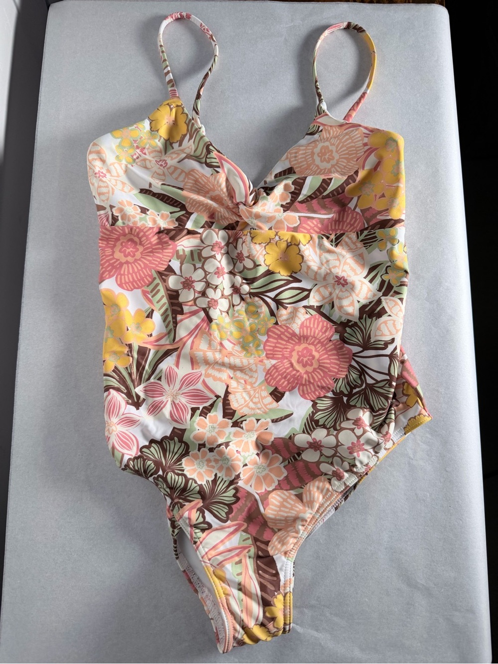 Roxy Girls Floral One-Piece Swimsuit in Pink, Yellow & Brown